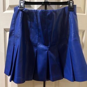 Alice + Olivia Royal Blue Pleated Faux Leather Mini Skirt